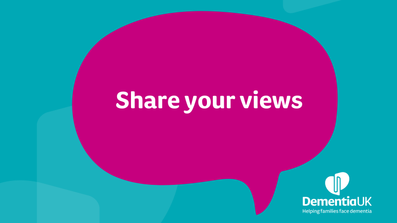 A graphic of a speech bubble containing the text 'Share your views.'